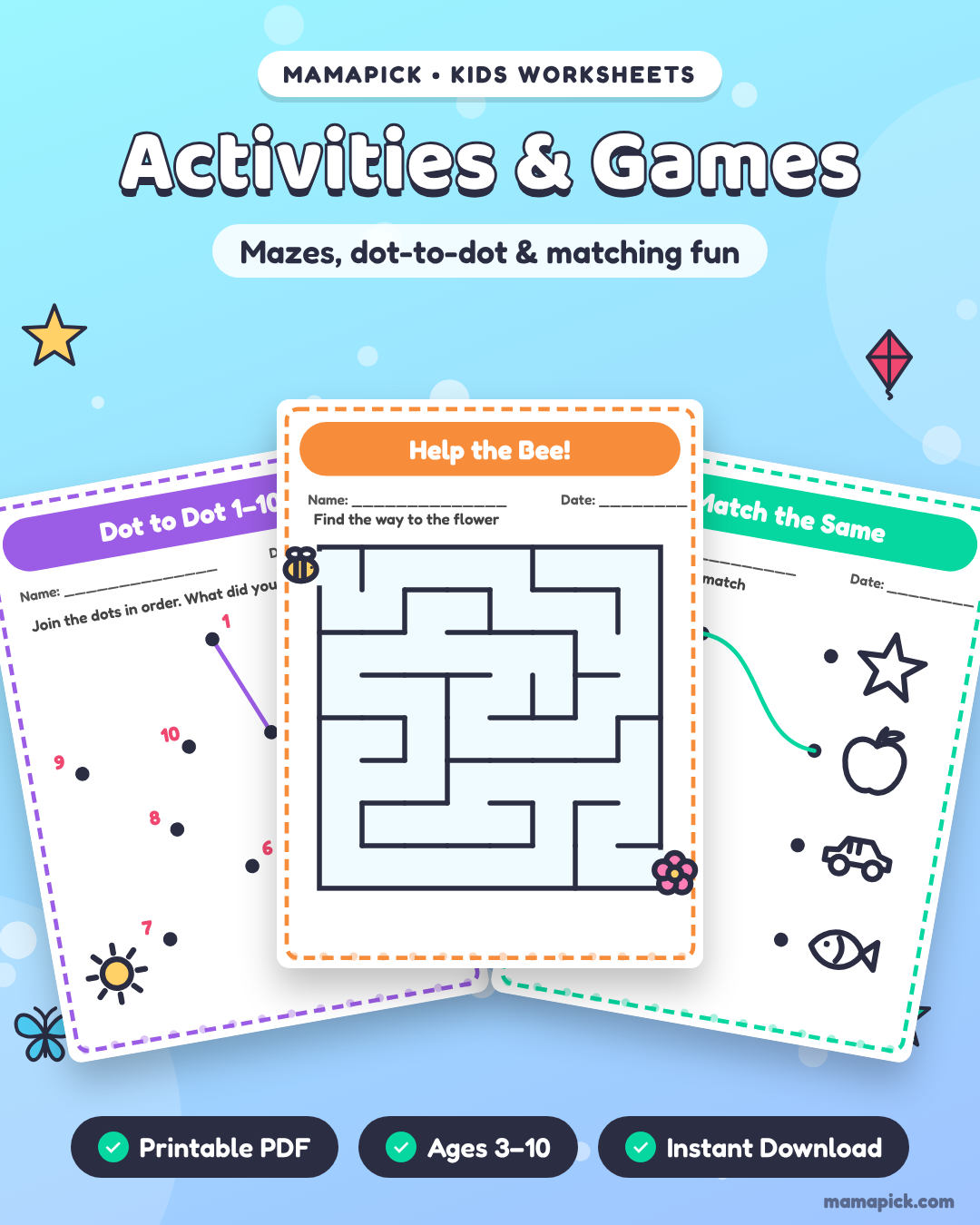 600+ Kids Learning Activity Pages – 12 Printable Books (Ages 3–10)