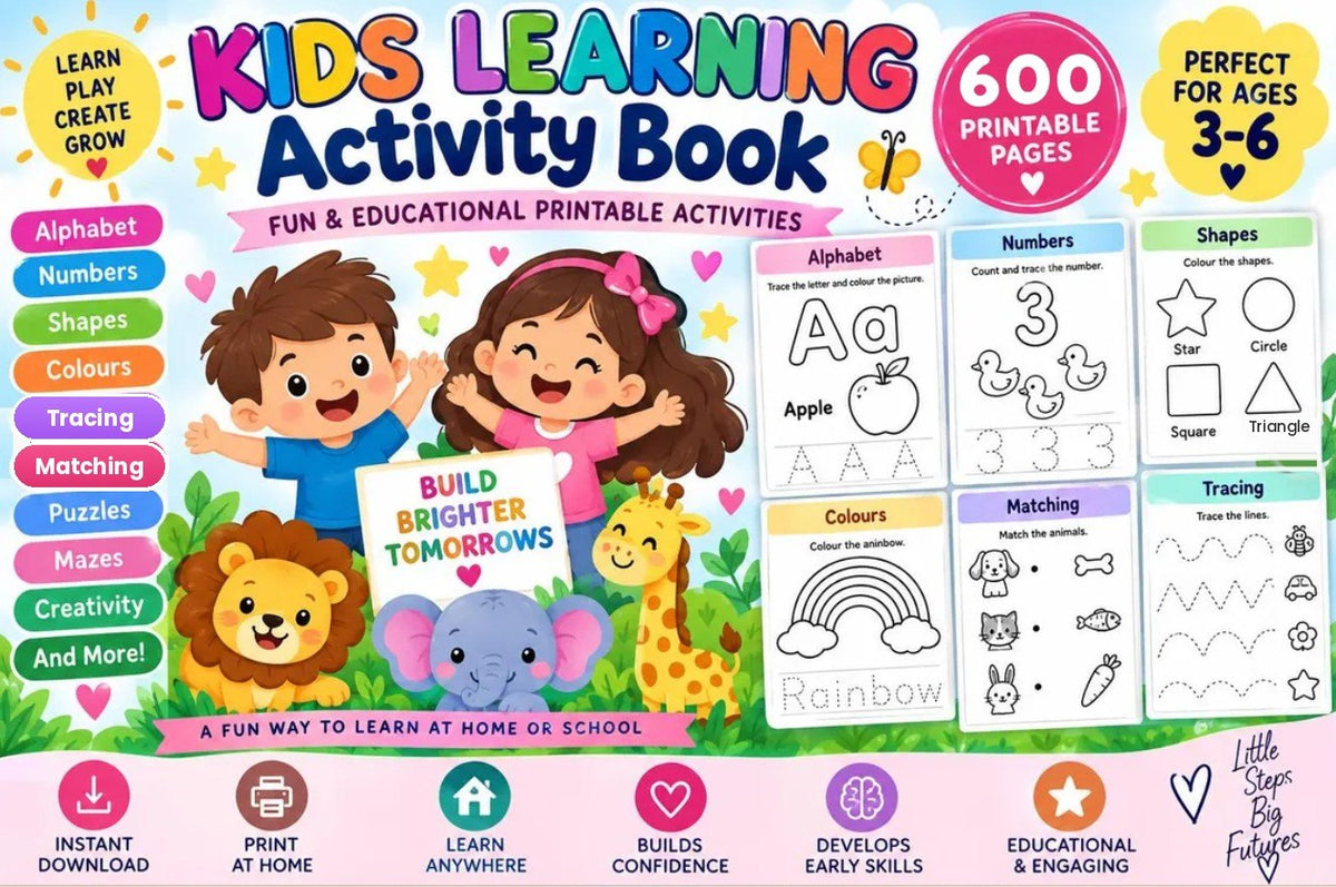 Mamapick Kids Learning Activity Book – 600 printable pages for ages 3–10